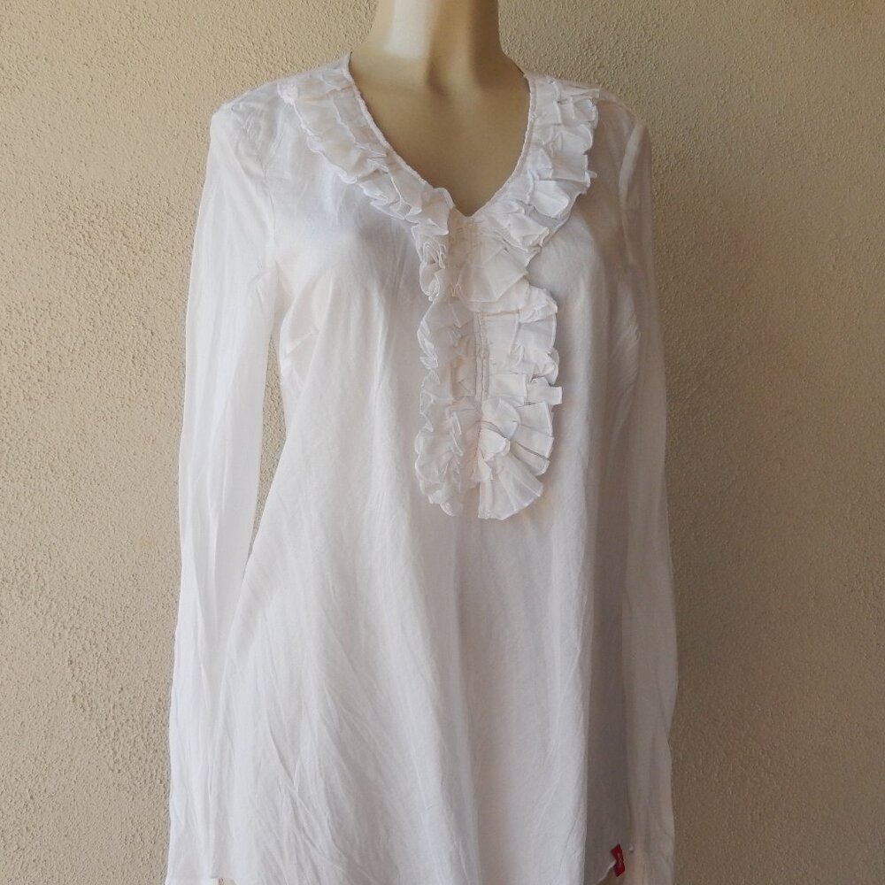 edc by esprit Cotton / silk blend ruffles long sleeve blouse white size M new